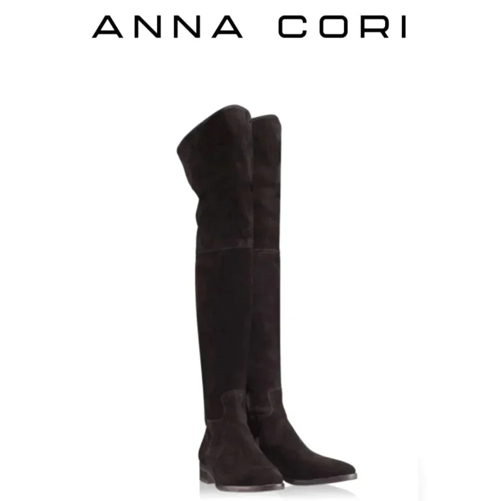 ANNA CORI Crosta Negru black suede over the knee designer luxury boots Wmn's 7.5